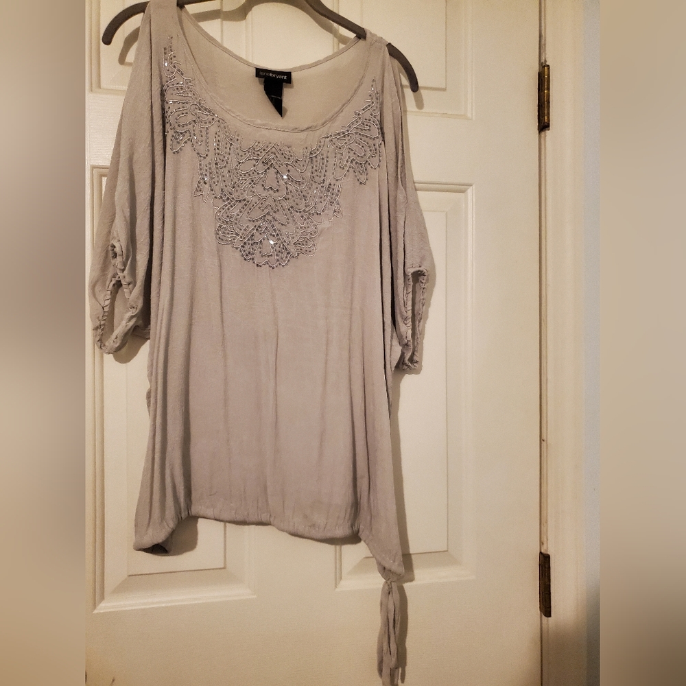 Lane Bryant Gray Blouse with Beads and Side Tie Sz 18/20